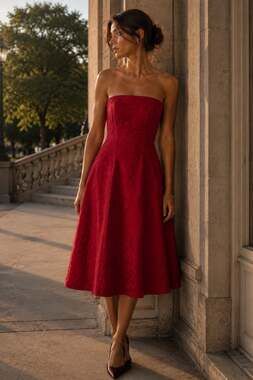 Anthropologie Berry Brocade Strapless Jacquard Midi Cocktail Dress US 0
